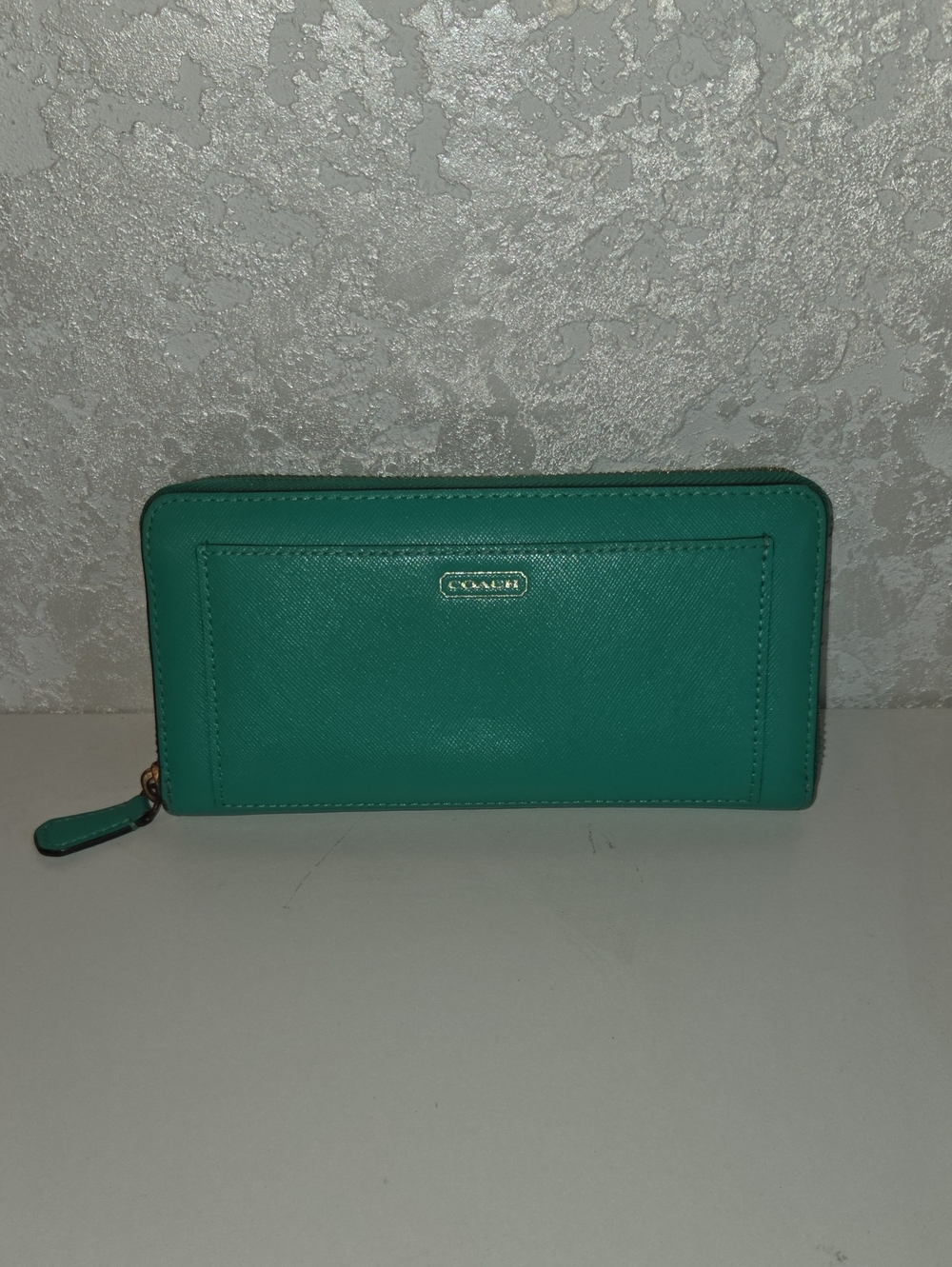 Coach Teal Green Zip-Around Leather Wallet - Picture 1 of 13